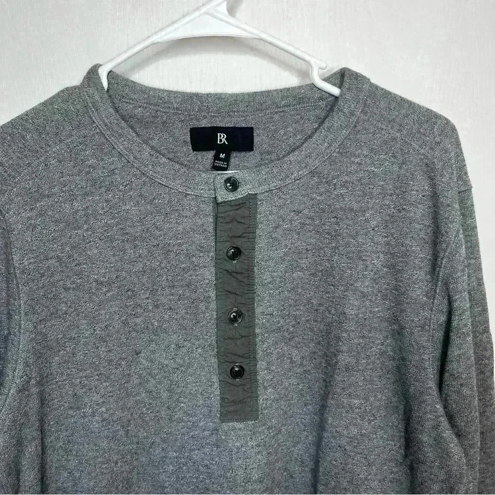 Banana Republic 1/4 Button‎ Henley Long Sleeve Shirt Men Medium Gray Casual Work